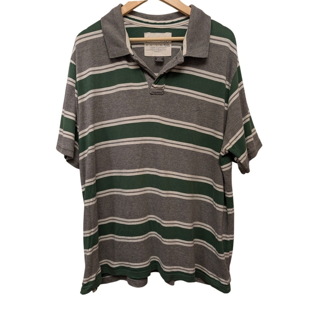 Urban Pipeline Stripe‎ Cotton Polo Shirt Skater Y2K 90s Golf Work Business Green